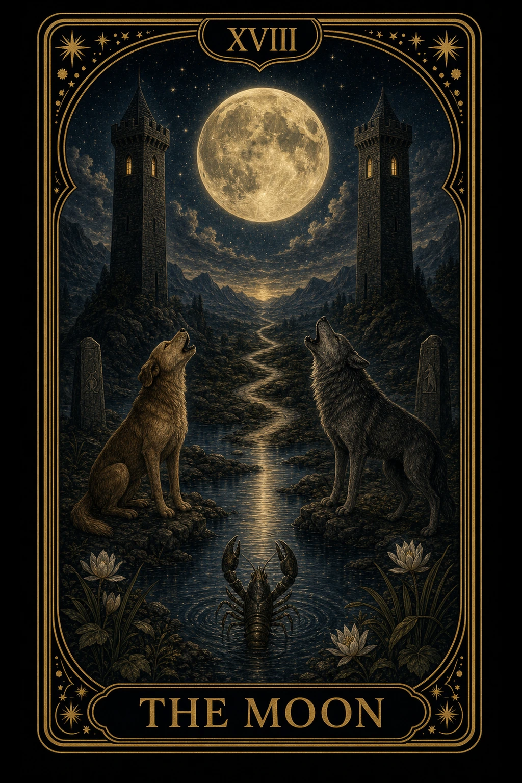 The Moon tarot card illustration