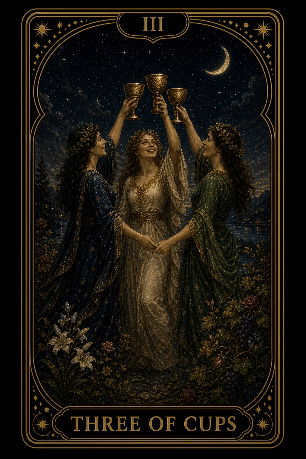 Three of Cups tarot card illustration