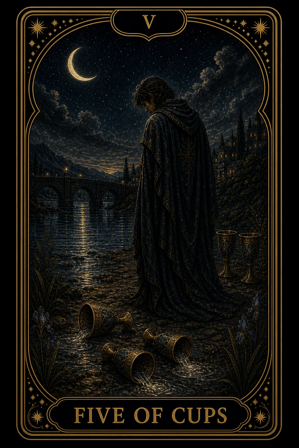 Five of Cups tarot card illustration