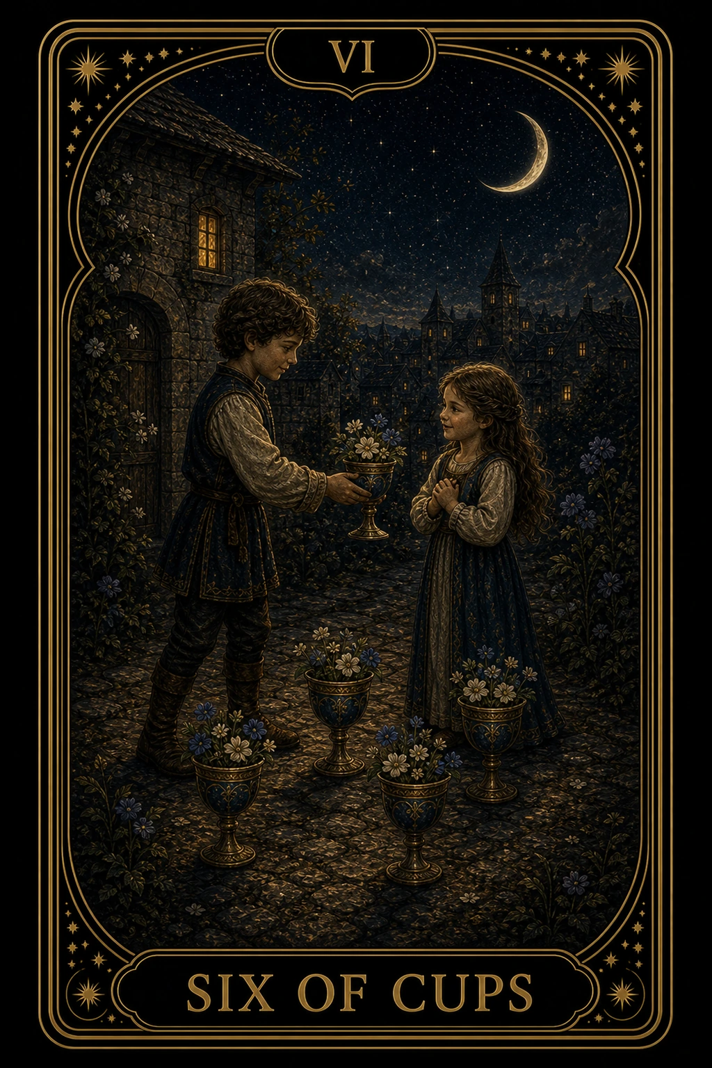 Six of Cups tarot card illustration