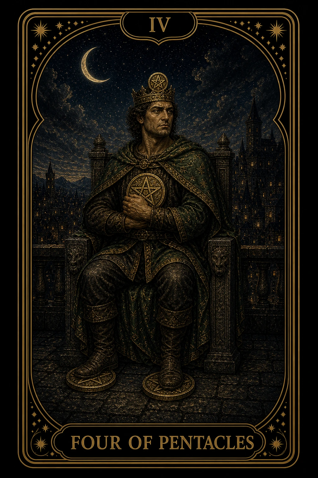 Four of Pentacles tarot card illustration