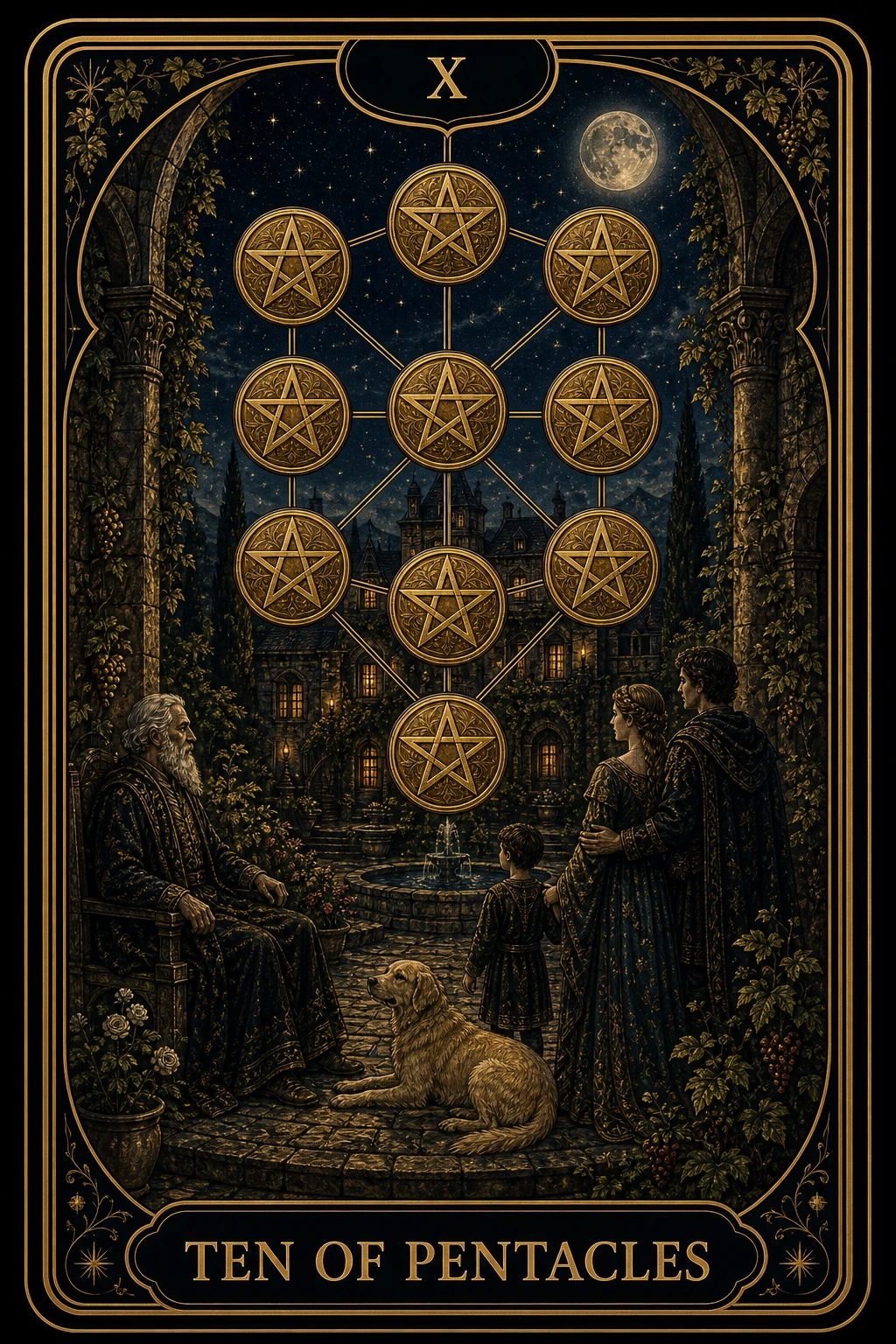 Ten of Pentacles tarot card illustration