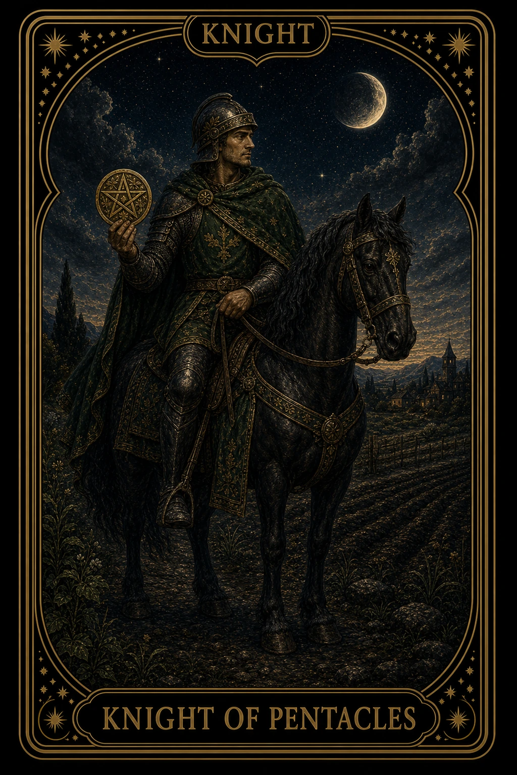 Knight of Pentacles tarot card illustration