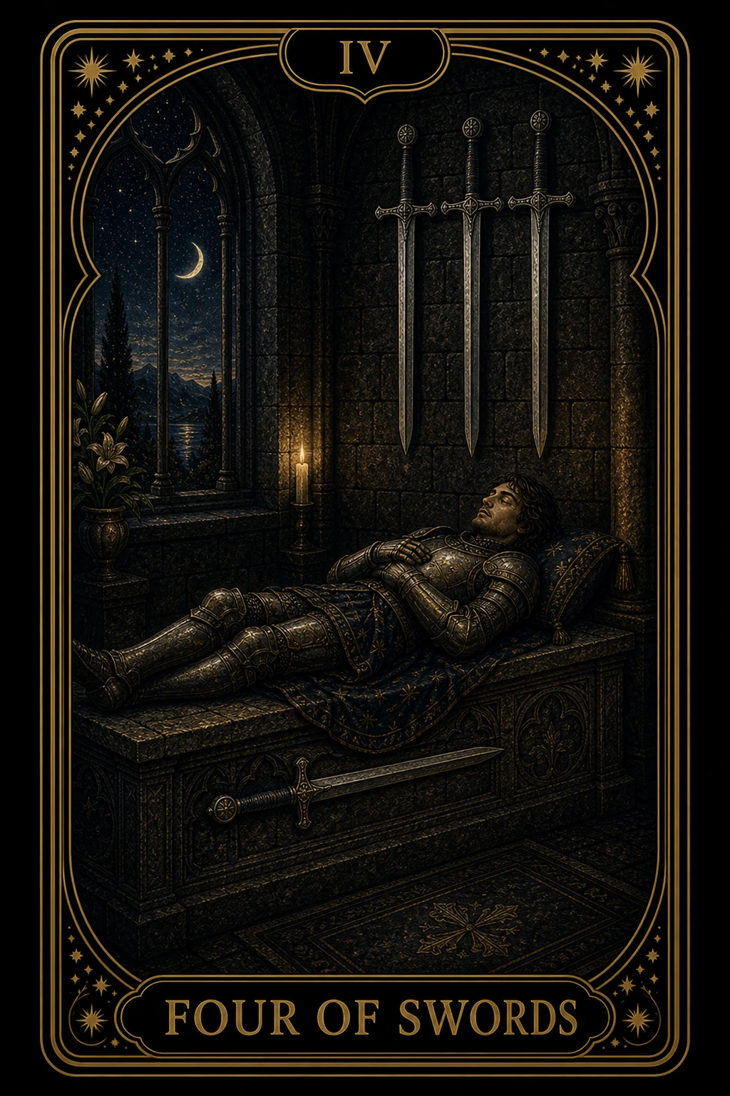 Four of Swords tarot card illustration