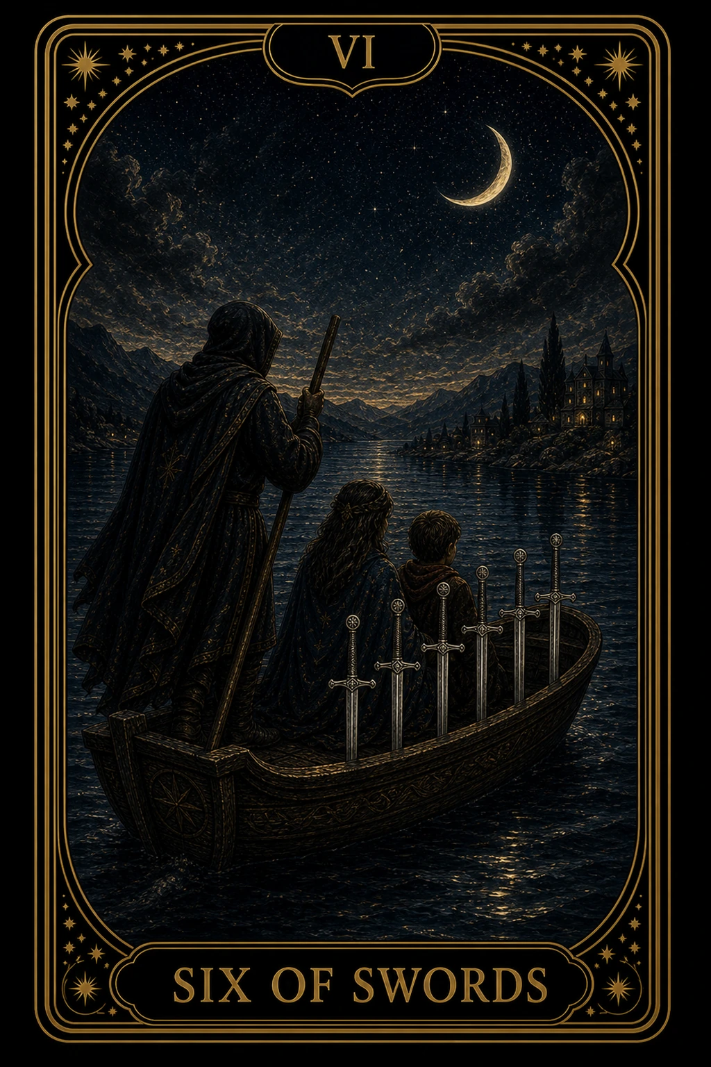 Six of Swords tarot card illustration