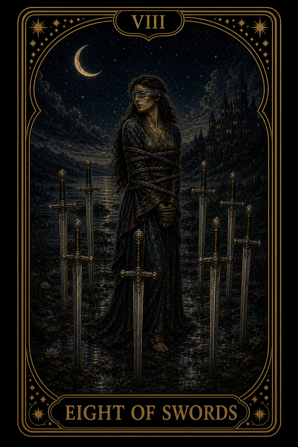 Eight of Swords tarot card illustration