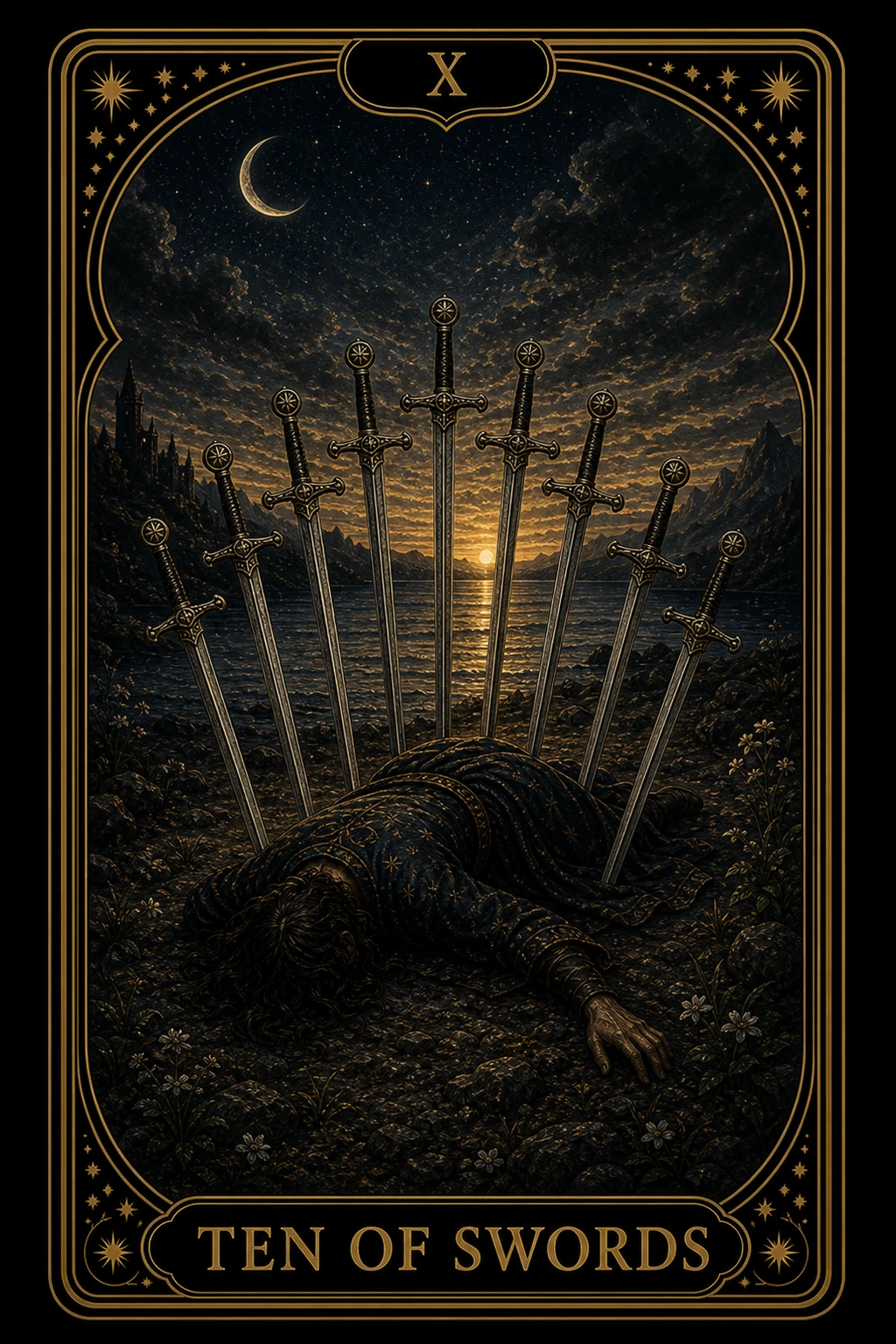 Ten of Swords tarot card illustration