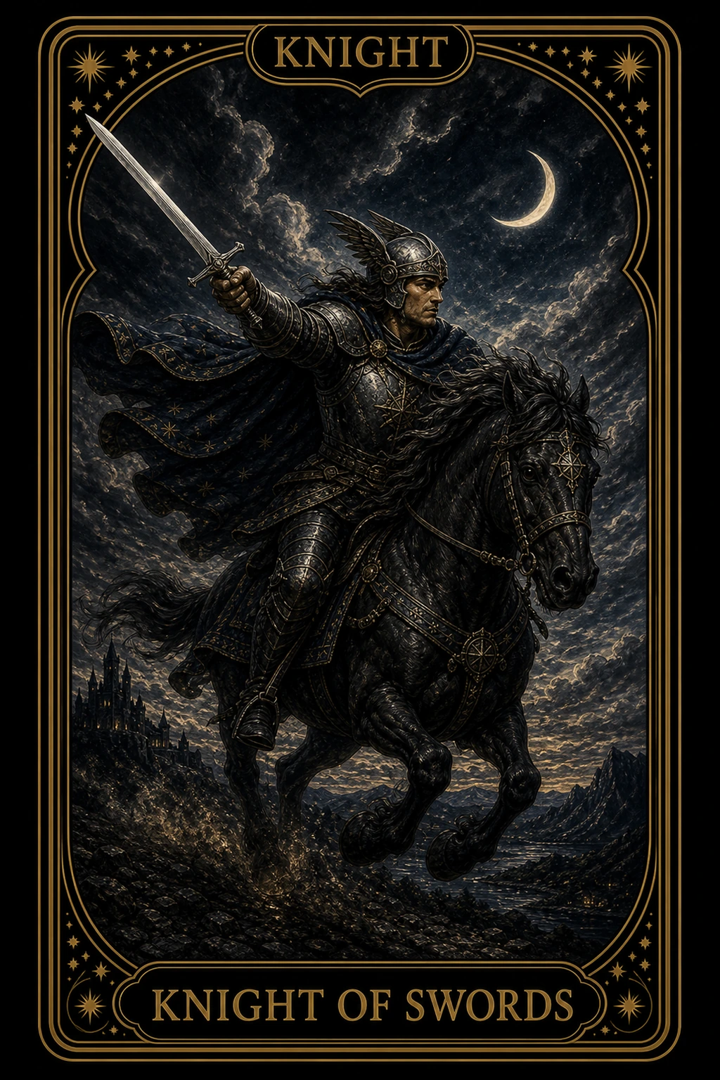 Knight of Swords tarot card illustration
