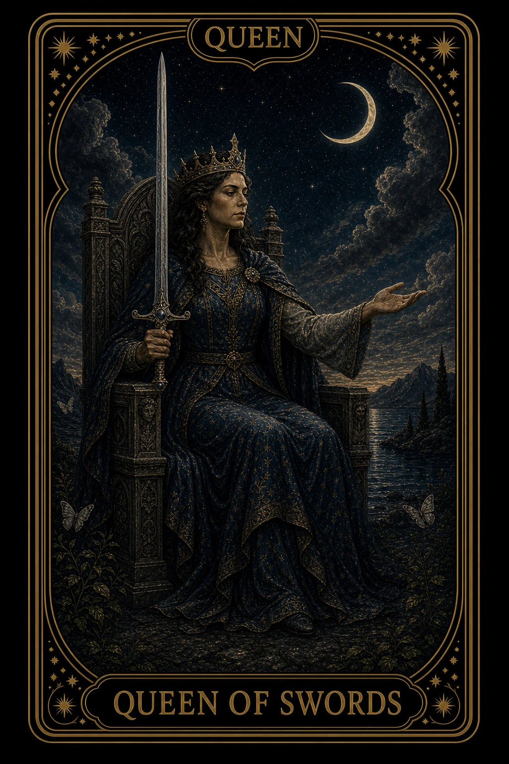 Queen of Swords tarot card illustration