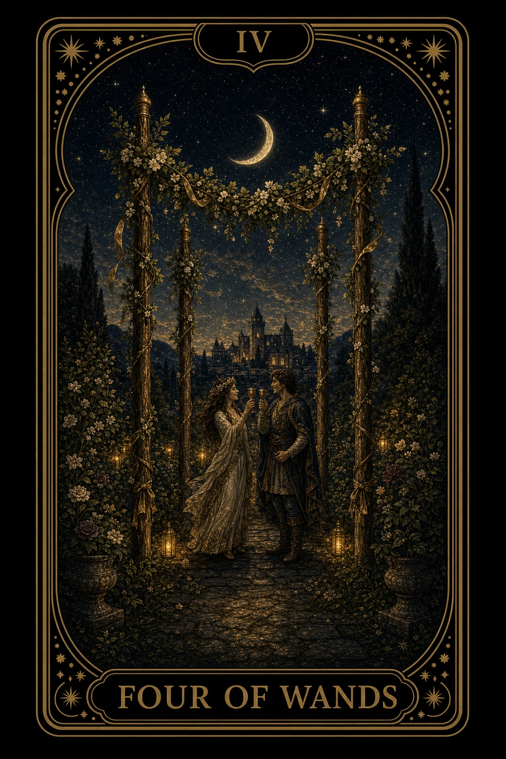 Four of Wands tarot card illustration