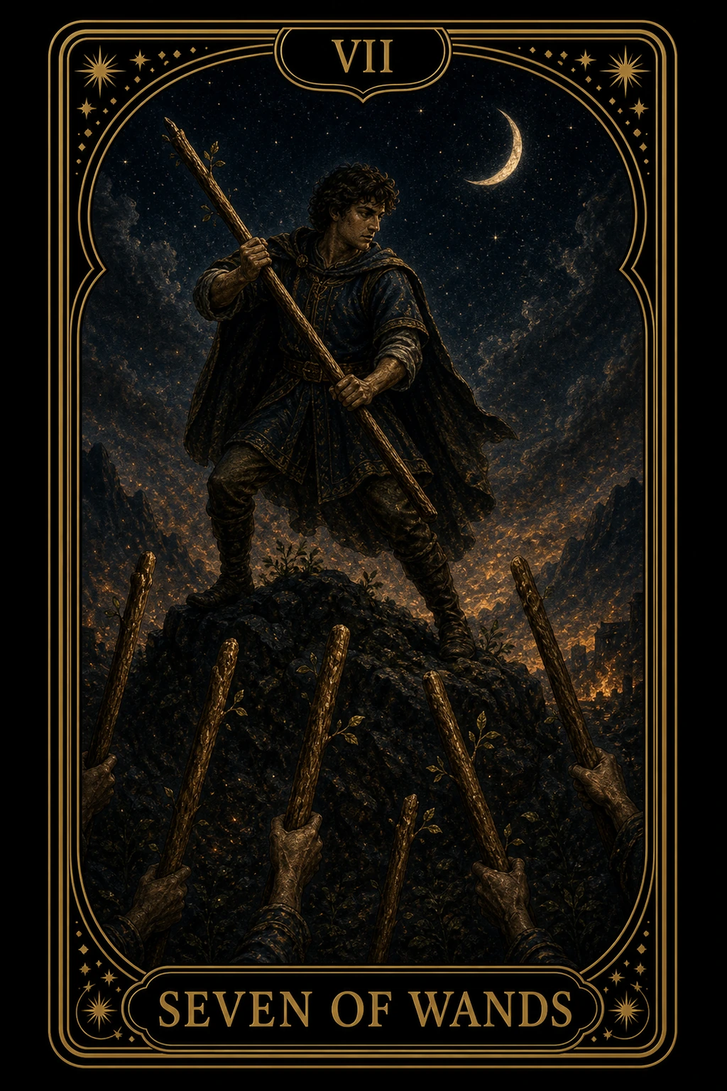 Seven of Wands tarot card illustration
