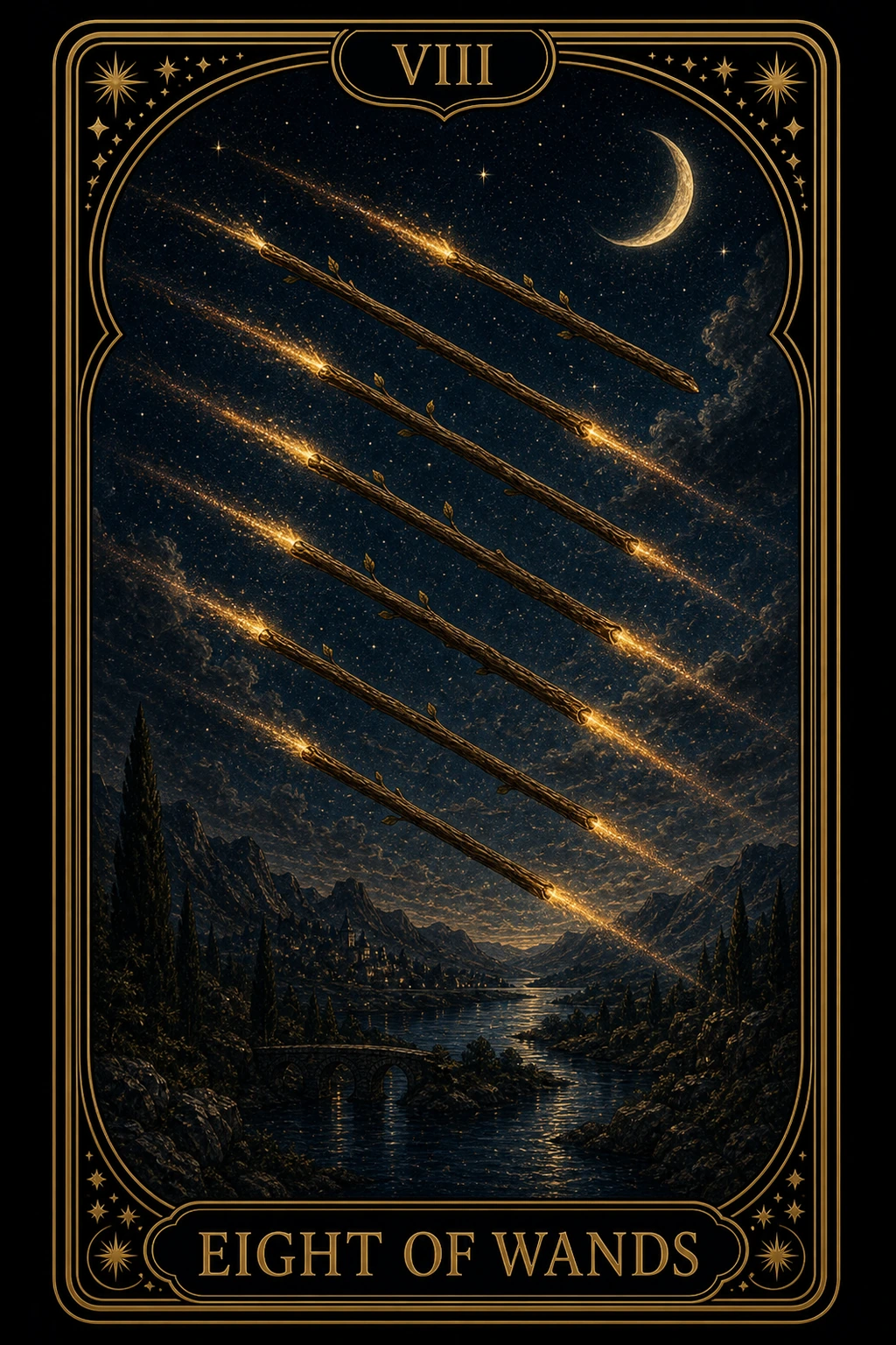 Eight of Wands tarot card illustration
