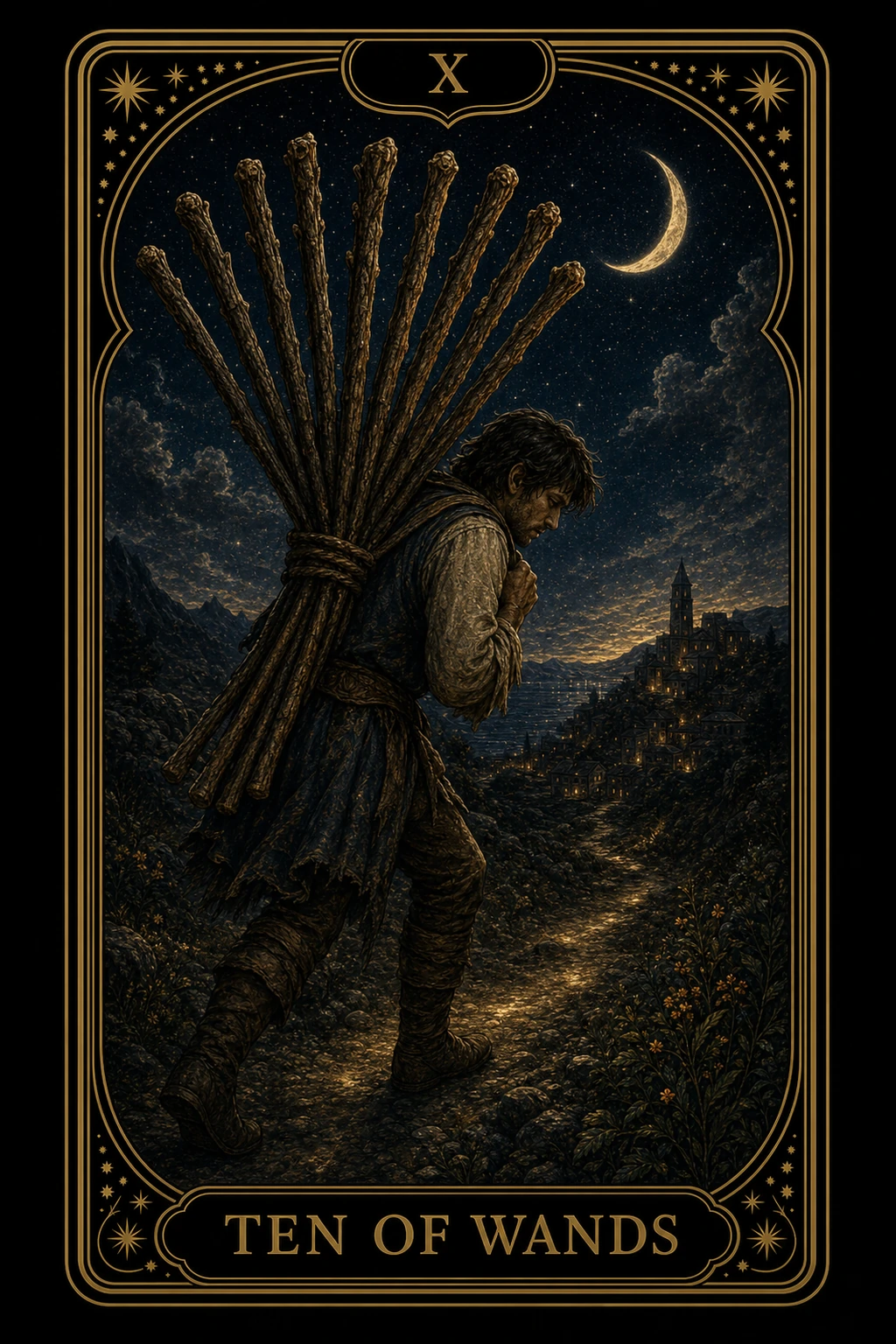 Ten of Wands tarot card illustration
