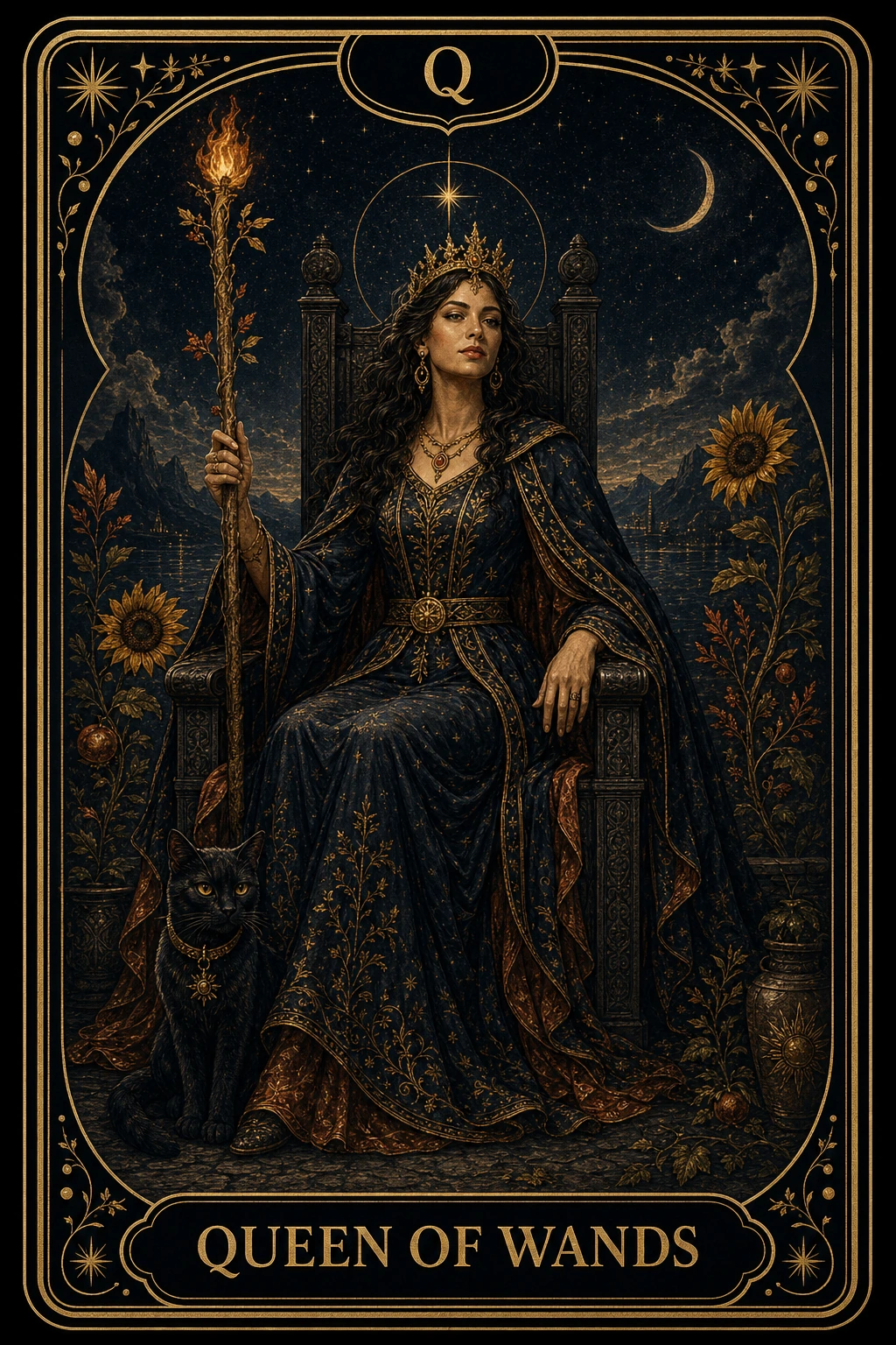 Queen of Wands tarot card illustration